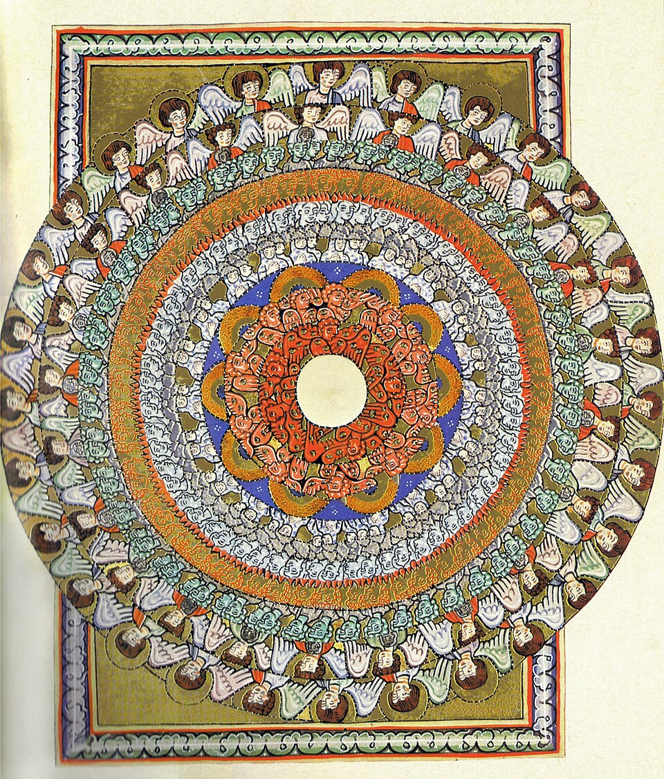 Hildegard's vision of the nine orders of heavenly spirits, concentric rings of angels surrounding the divine light at the center